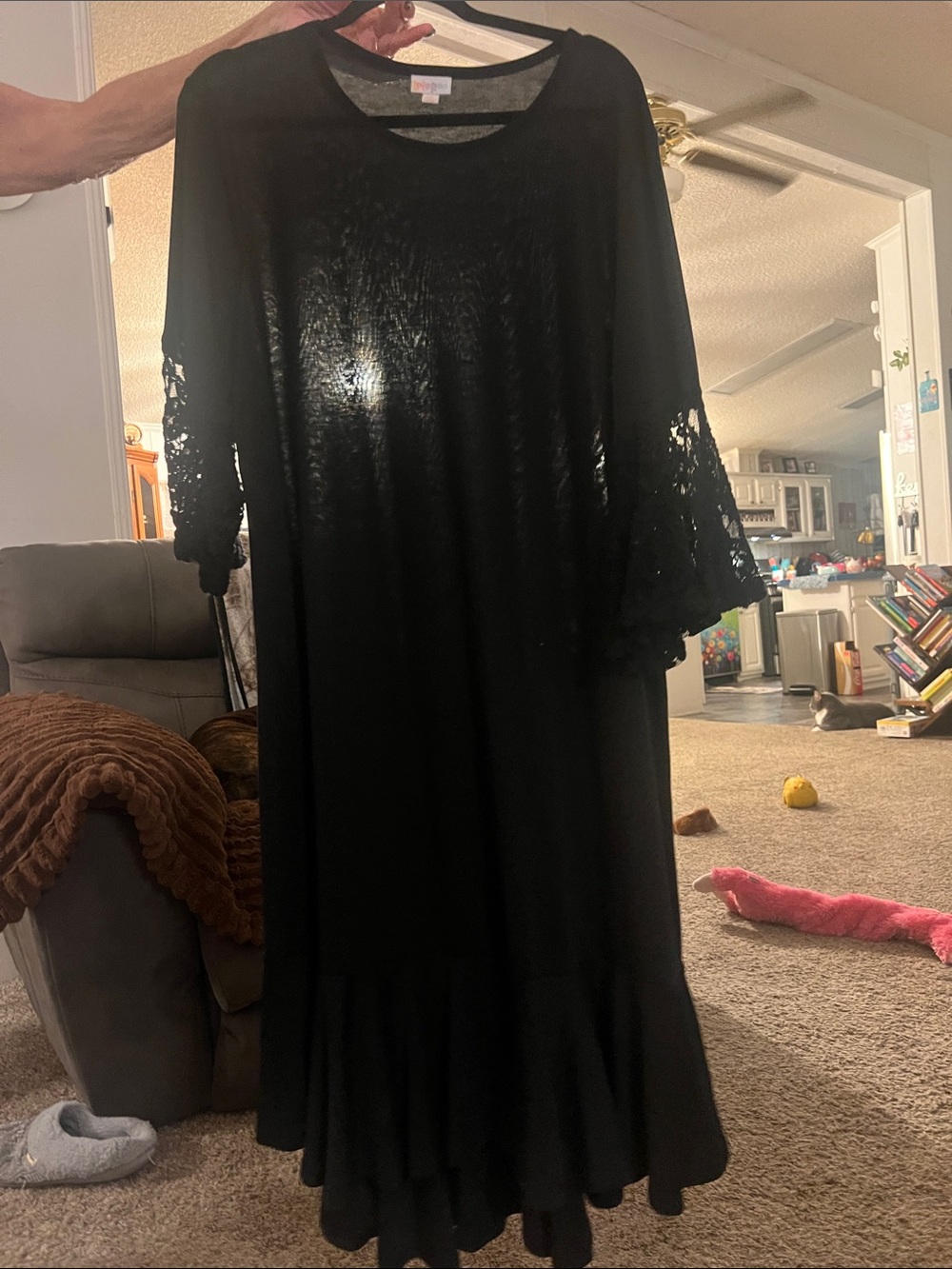 LuLaRoe Black Maxi Dress with Lace Bell Sleeves